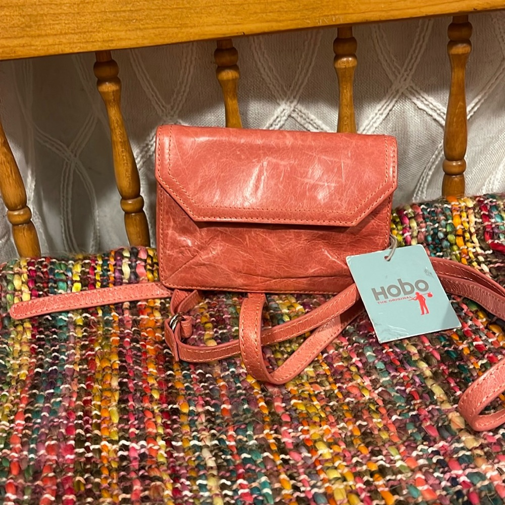 HOBO leather mini Xbody bag coral up leather 2 compartments long strap NWT